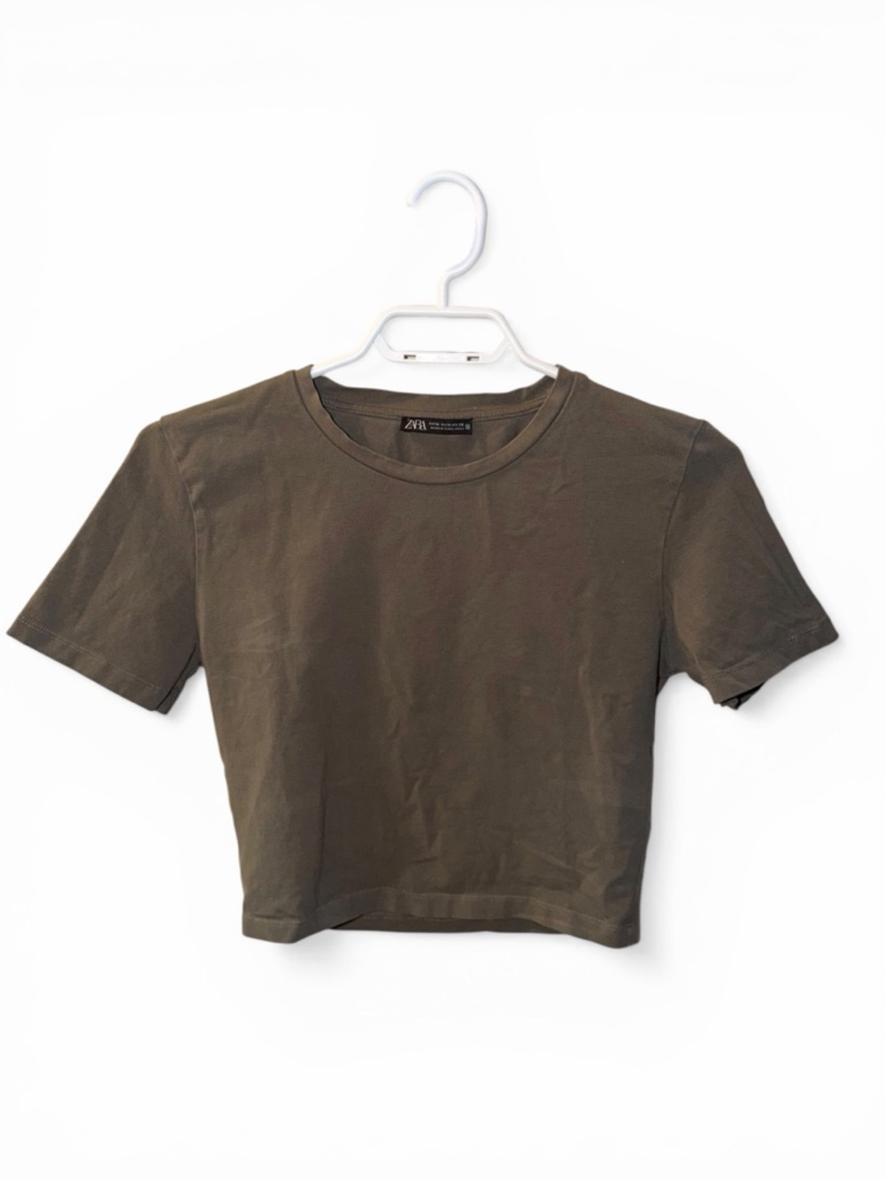 Zara Olive Crop Crewneck Tee